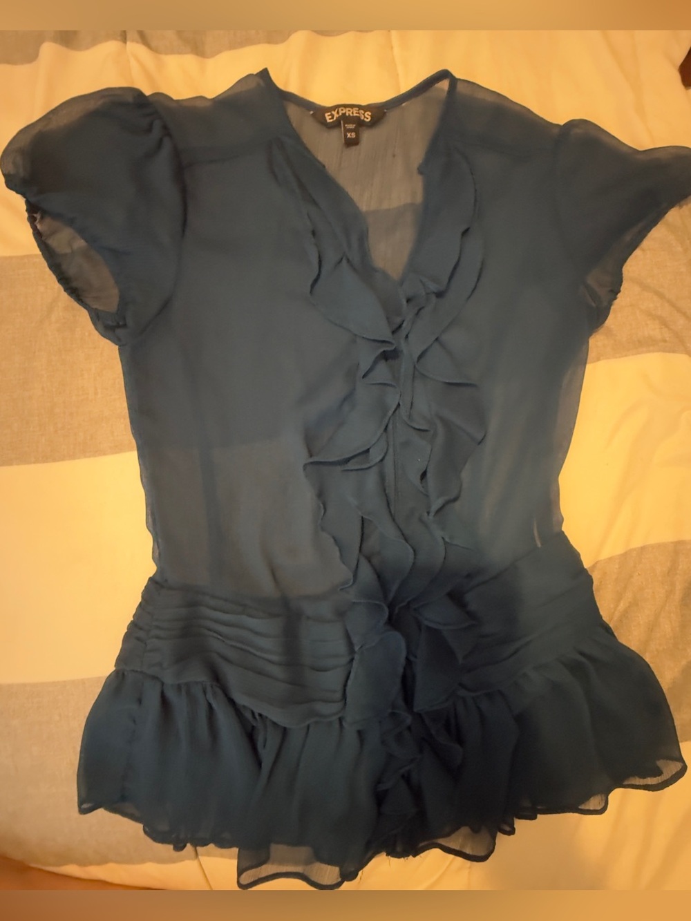 Express Blue Ruffle Front Blouse